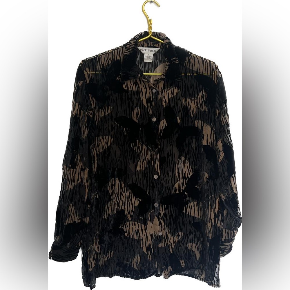 *Paolo Santini Brown Black Butterfly Pattern Burnout Velvet Blazer Jacket Size